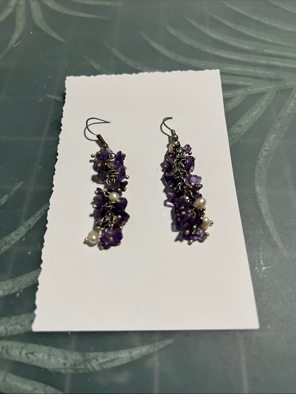 Handmade Purple Amethyst Cluster Drop Earrings with Pearls